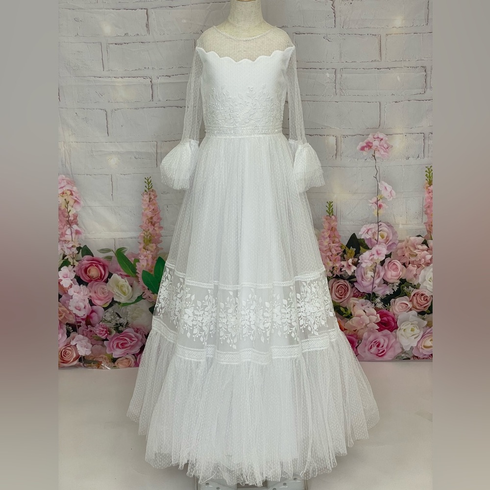 Boho Chic 3/4 Sleeves Communion Flower Girl Dress